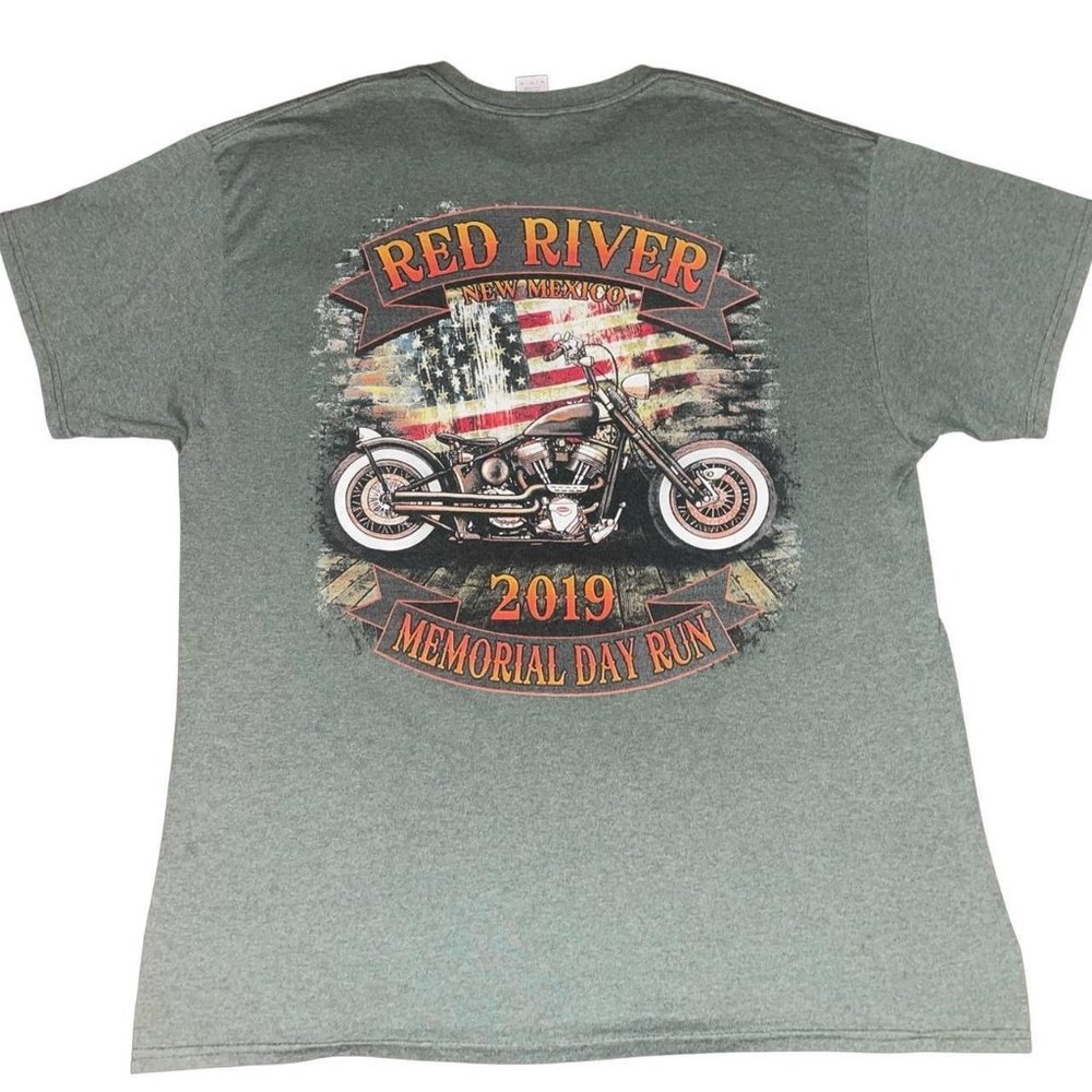 Red River Memorial Day Run Olive Biker Motorcycle TShirt XL